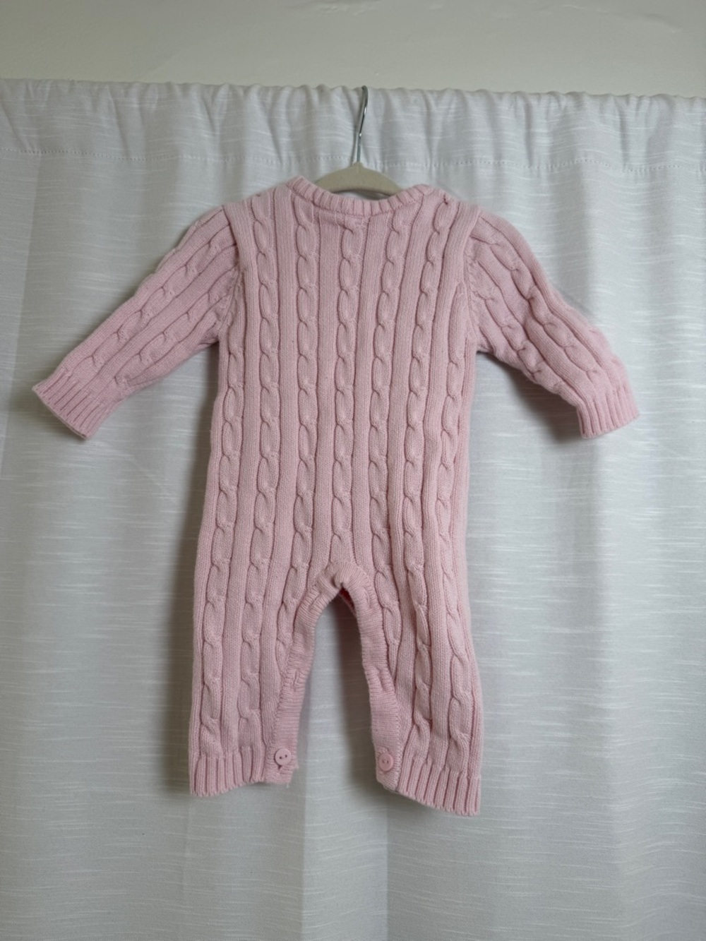 Elegant Baby Pink Cable Knit One Piece Romper Cozy Luxury | Size 12M - Picture 4 of 12